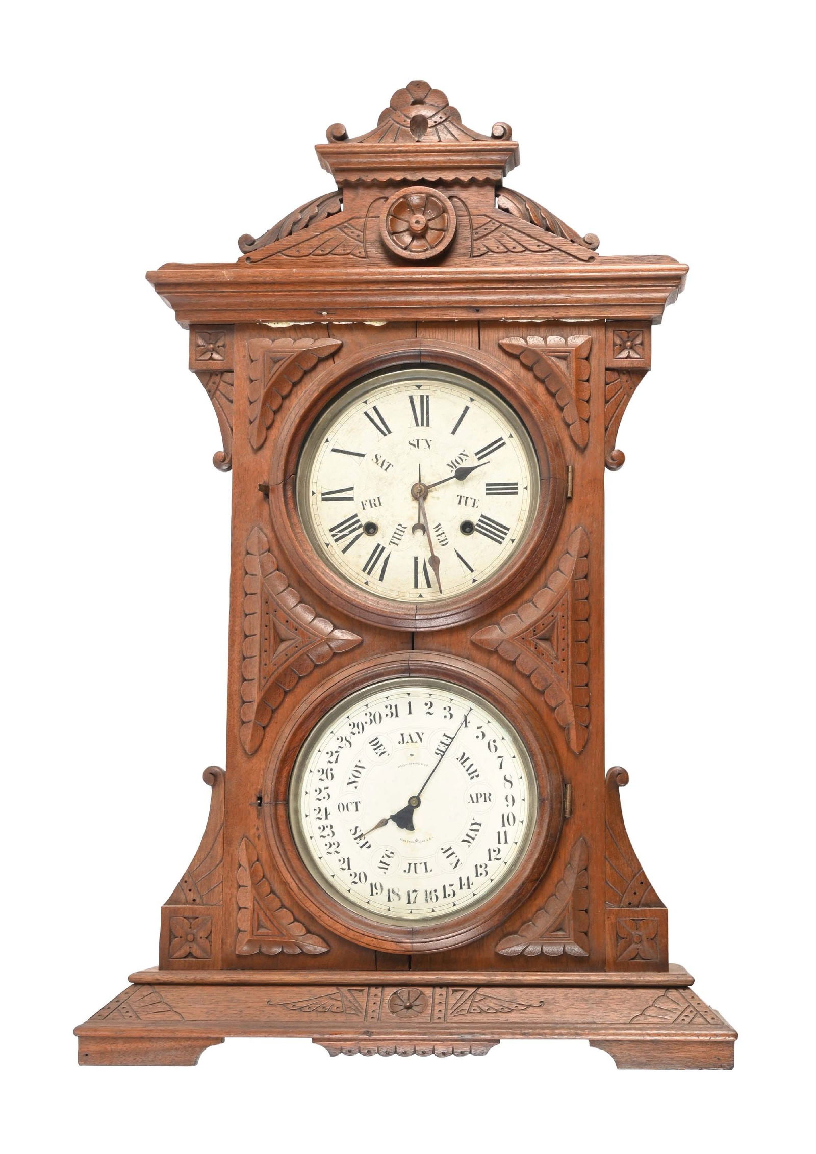 WELCH SPRING AUDRAN DOUBLE DIAL CALENDAR CLOCK 8-DAY PERPETUAL (1 of 5)