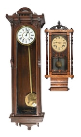 PAIR OF REGULATOR CLOCKS, WELCH SPRING & CO. AND