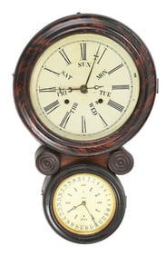 L. F. AND W. W. CARTER, DOUBLE DIAL B. B. LEWIS CALENDAR WALL CLOCK