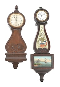 A PAIR OF SMALL SETH THOMAS BANJO CLOCKS