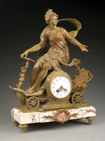 FRENCH GILT SPELTER FIGURAL MANTEL CLOCK