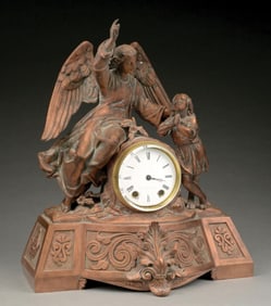 SETH THOMAS GILT BRASS CLOCK WITH FIGURAL ANGEL AND CHILD