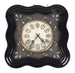 FRENCH EMBONIZED MOTHER-OF-PEARL INLAID WALL CLOCK