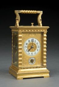 FRENCH BRASS CARRAIGE CLOCK MARKED "AIGUILLES"