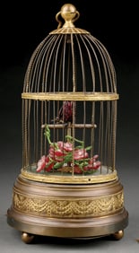 SINGING BIRD IN CAGE WIND-UP MUSICAL AUTOMATON