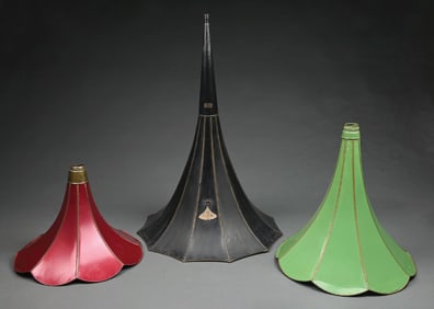 LOT OF 3: PHONOGRAPH HORNS IN BLACK, GREEN AND RED