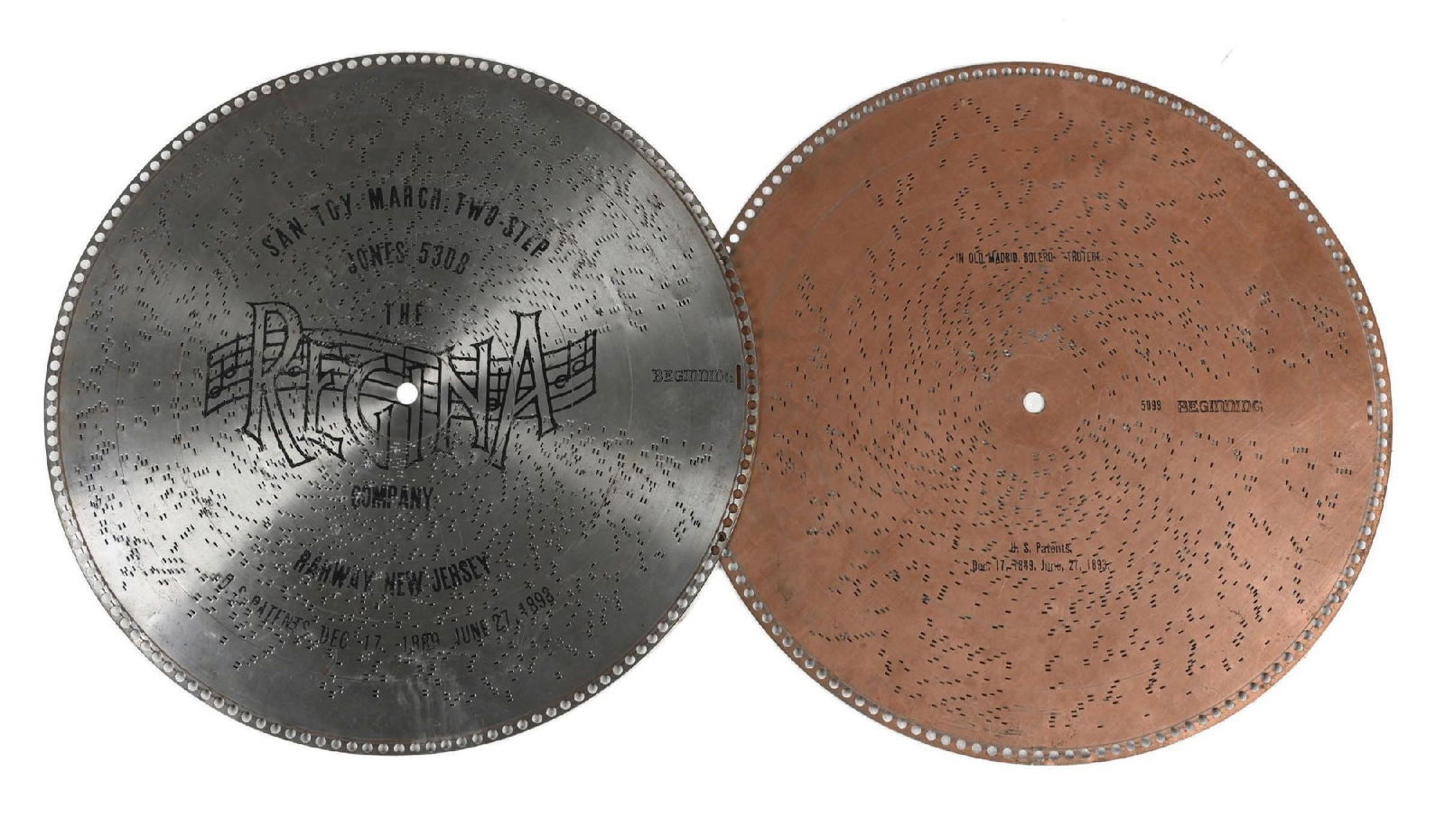 LOT OF 2: MUSIC DISCS: Music box discs. Qty - 2 - 20-3/4" dia. Condition: (Good). Dimensions: each: 20-3/4"