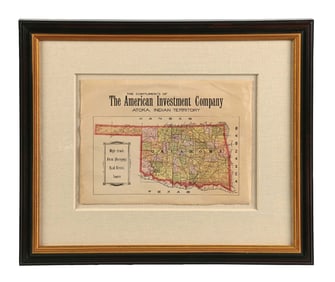 FRAMED MAP OF OKLAHOMA ATOKA INDIAN TERRITORY