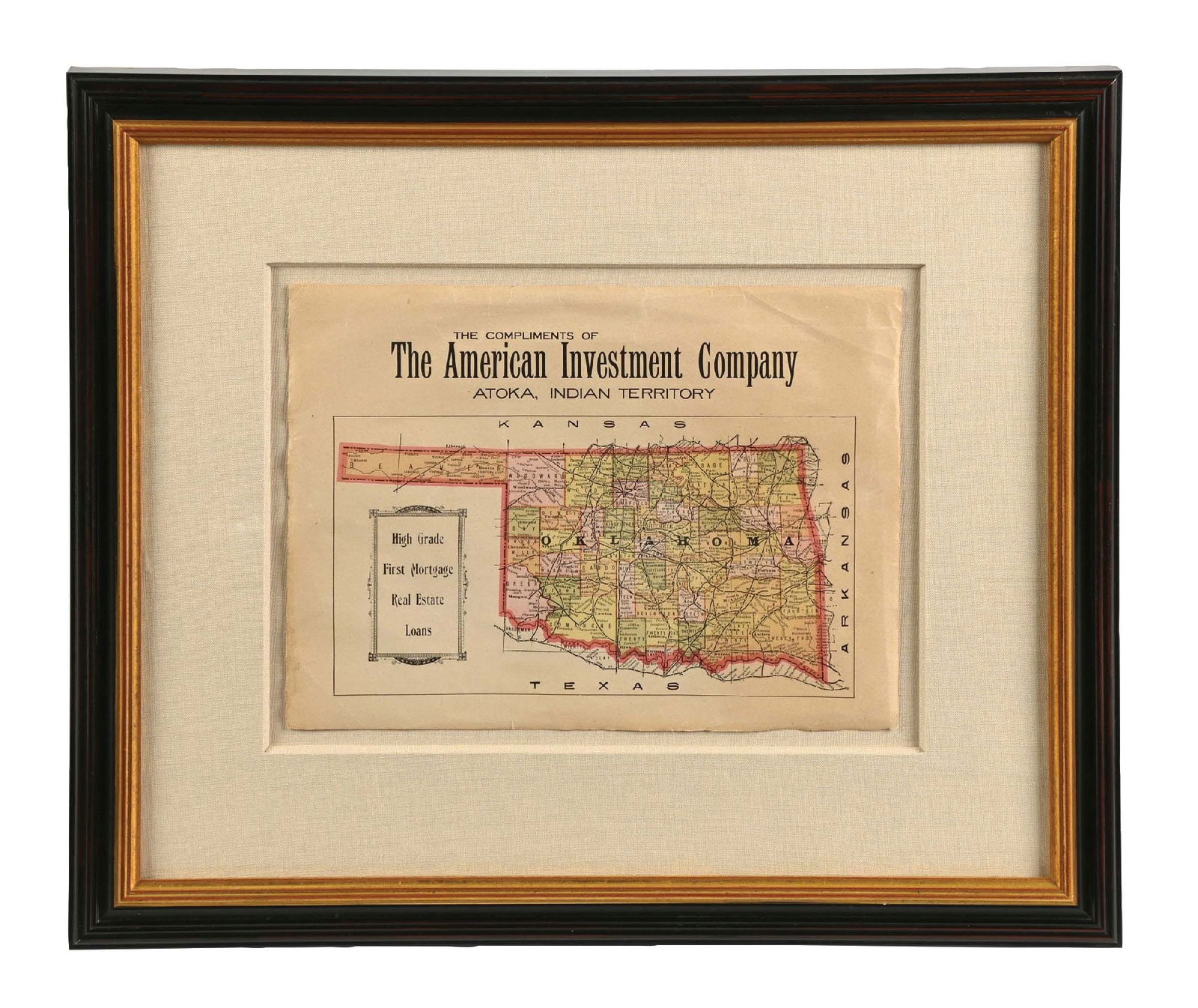FRAMED MAP OF OKLAHOMA ATOKA INDIAN TERRITORY (1 of 3)