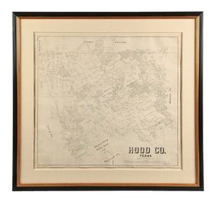 FRAMED MAP OF HOOD COUNTY TEXAS 1879