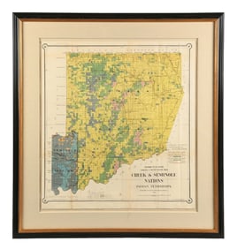 FRAMED MAP OF CREEK AND SEMINOLE NATIONS 1899