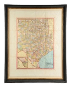 FRAMED MAP OF TEXAS AND OKLAHOMA 1907