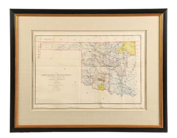 FRAMED MAP OF OKLAHOMA TERRITORIES 1901