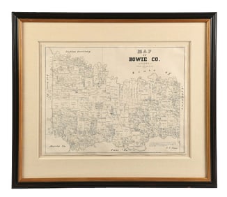 FRAMED MAP OF BOWIE COUNTY TEXAS