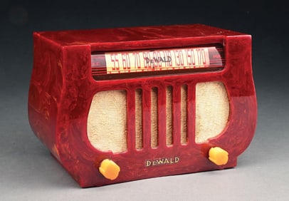 DEWALD MODEL A-501 "LYRE" CATALIN RADIO IN RED & YELLOW