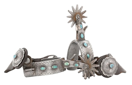 NAVAJO TURQUOISE MOUNTED CROCKETT SPURS