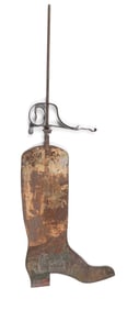 ANTIQUE METAL BOOT REPAIR SIGN W/ FORGED HANGING BRACKET