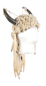 A BLACKFOOT BUFFALO HORN HEADDRESS W/ERMINE DRAPE