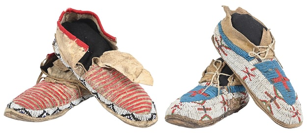 TWO PAIR OF NORTHERN PLAINS MOCCASINS