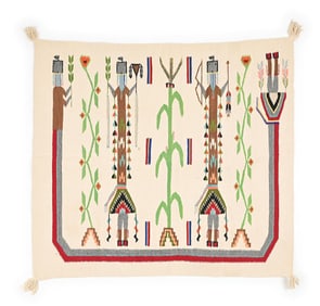 A NAVAJO CORN DANCER YEI TEXTILE