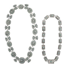 LOT OF 2 SILVER AND TURQUOISE NAVAJO BELTS