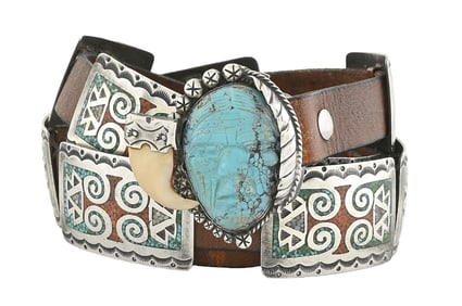 1977 HENRY CHEYENNE TURQUOISE, SILVER AND BEAR CLAW BELT