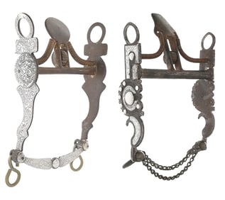 TWO SILVER OVERLAID SPADE BIT