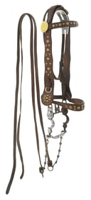 SILVER INLAID CRESCENT BIT ON STUDDED BRIDLE