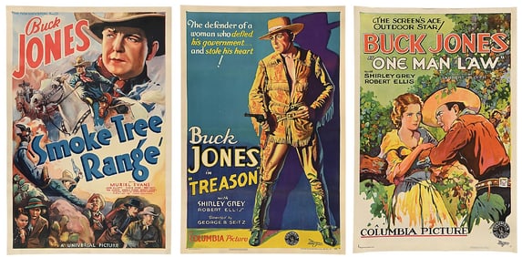 COLLECTION OF 3 BUCK JONES MOVIE POSTERS; "SMOKE TREE RANGE", "ONE MAN LAW", & "TREASON"