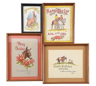 LOT OF 4 NICHOLAS FIRFIRES PERSONAL PAINTED MESSAGES TO HIS WIFE MAXINE