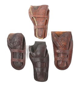 LOT OF 4 DOUBLE LOOP VINTAGE SINGLE ACTION HOLSTERS