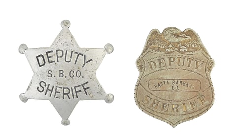 LOT OF 2 VINTAGE SANTA BARBARA DEPUTY SHERIFF BADGES
