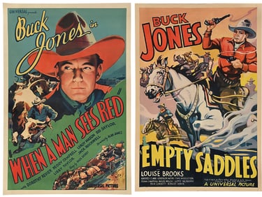 A PAIR OF BUCK JONES MOVIE POSTERS; "EMPTY SADDLES & "WHEN A MAN SEES RED"