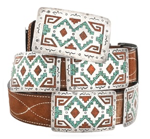L. CLAW CONCHO BELT WITH TURQUOISE AND CORAL