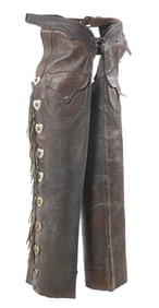 AN EARLY PAIR OF MAKER MARKED SHOTGUN CHAPS
