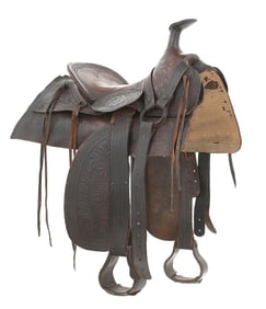 A FINELY TOOLED LATE 1800S SADDLE