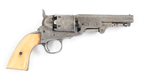(A) ENGRAVED COLT BREVET 1851 NAVY SINGLE ACTION REVOLVER.