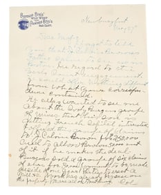 W. F. "BUFFALO BILL" CODY HANDWRITTEN AND SIGNED LETTER