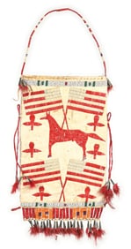 NATIVE WOMANS PICTORIAL QUILLED BAG