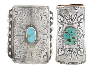 2 NAVAJO TURQUOISE STONE MOUNTED KETOHS