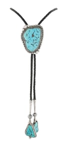 BOB ROBBINS TURQUOISE AND SILVER BOLO TIE