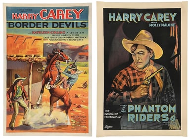 A PAIR OF HARRY CAREY MOVIE POSTERS, "PHANTOM RIDERS" & "BORDER DEVILS"