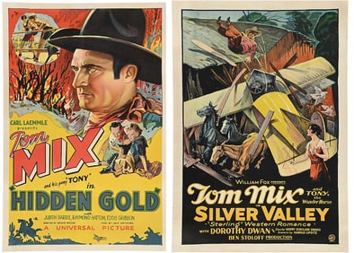 A PAIR OF TOM MIX MOVIE POSTERS; "HIDDEN GOLD" & "SILVER VALLEY"