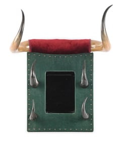 VINTAGE CATTLE HORN AND BUFFALO HORN FRAMED MIRROR