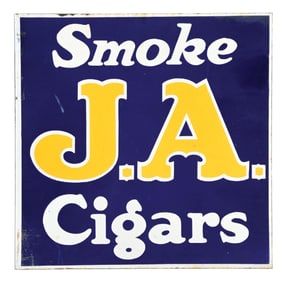 SMOKE J.A. CIGARS PORCELAIN FLANGE SIGN