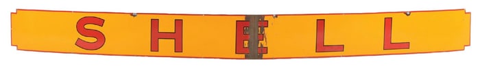 SHELL GASOLINE SERVICE STATION PORCELAIN STRIP SIGN.