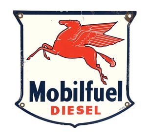 MOBILFUEL DIESEL PORCELAIN PUMP PLATE W/ PEGASUS GRAPHIC
