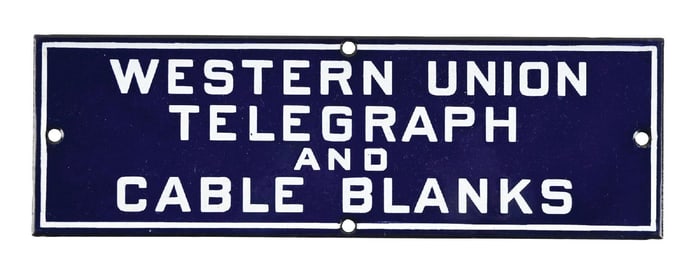 N.O.S. WESTERN UNION TELEGRAPH & CABLE BLANKS PORCELAIN SIGN