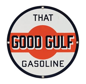 THAT GOOD GULF GASOLINE PORCELAIN PUMP PLATE SIGN