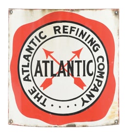 ATLANTIC REFINING COMPANY CURVED PORCELAIN PUMP PLATE SIGN
